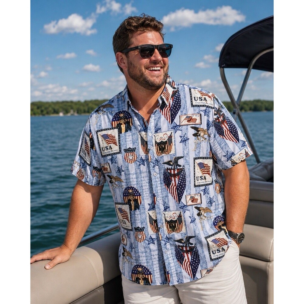 Patriotic Shirt XXL American Flag‎ Uncle Sam Button Up USA Clearwater Outfitters
